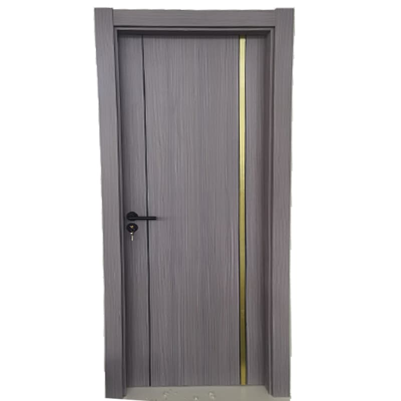Grey wood-grain aluminium interior door with black hardware